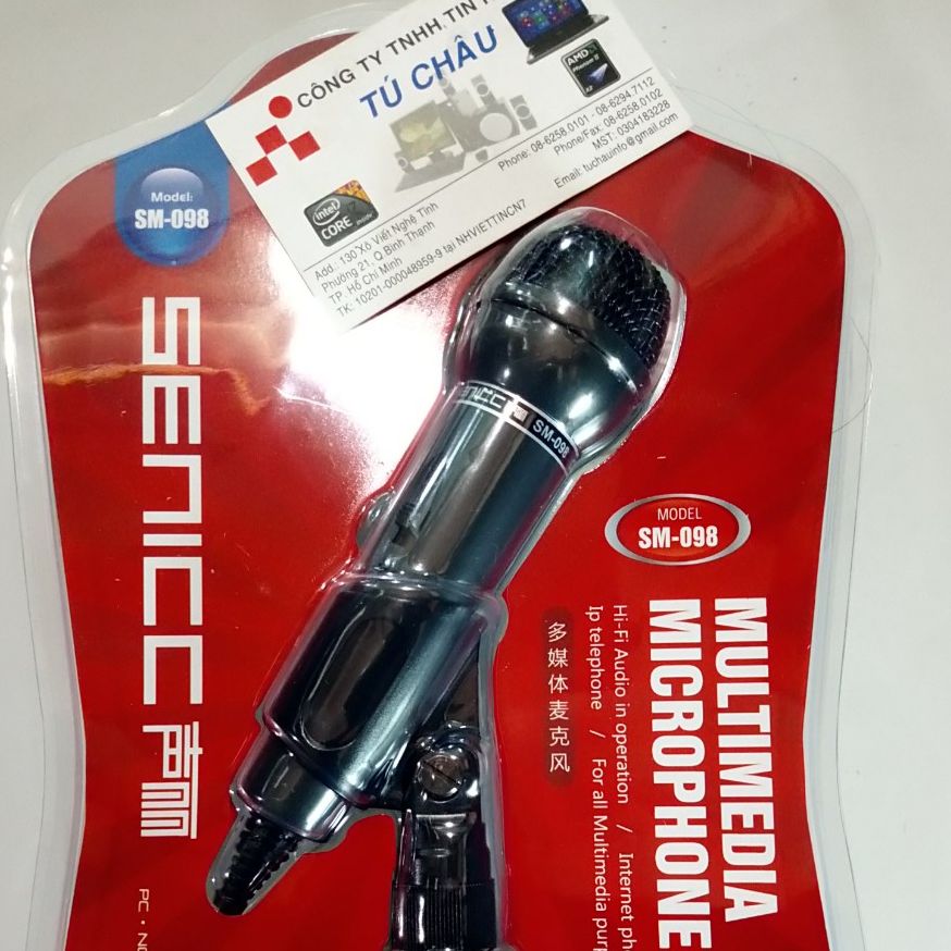 Míc chát Microphone SM-098 (Hình Mic Karaoke) - Chuẩn 3.5 mm - Cáp dài 2.2M