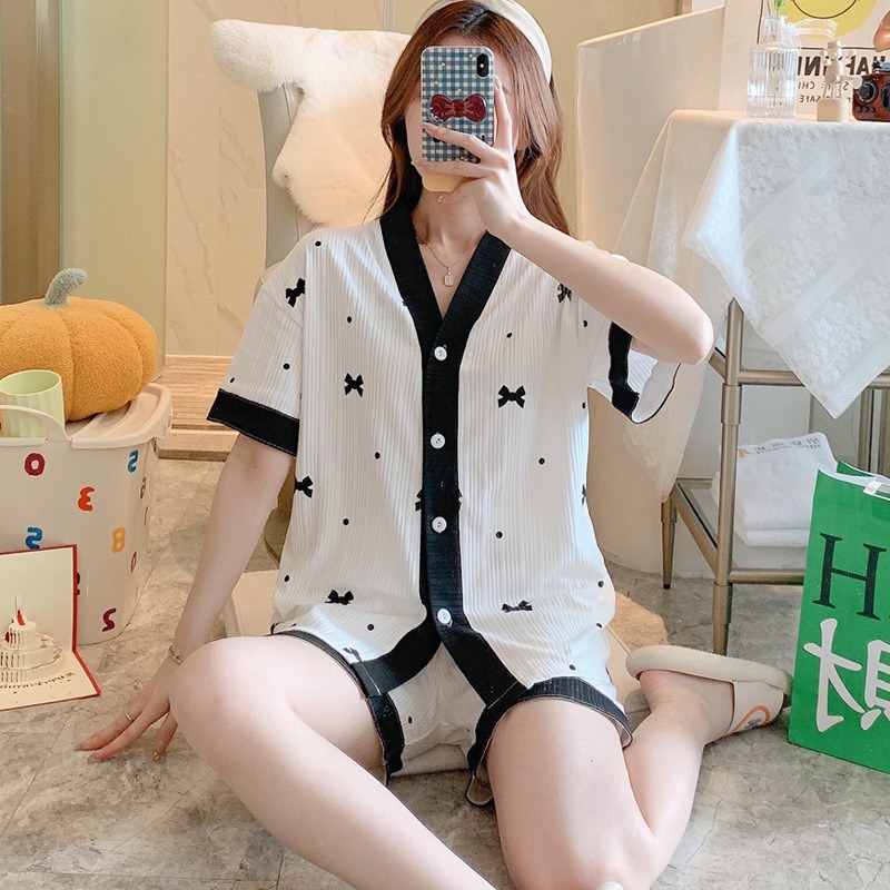 Đồ Bộ Đùi Cộc Tay Vải Gân Thun Siêu Dễ Thương