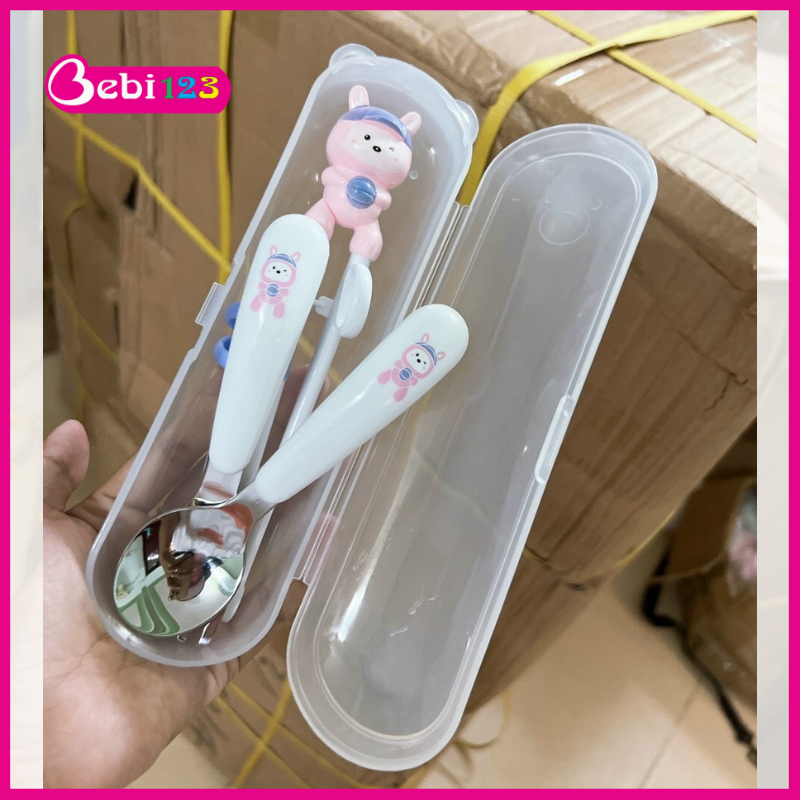 Bộ Đũa Muỗng Nĩa Kèm Hộp Hình Chú Mèo Cho Bé