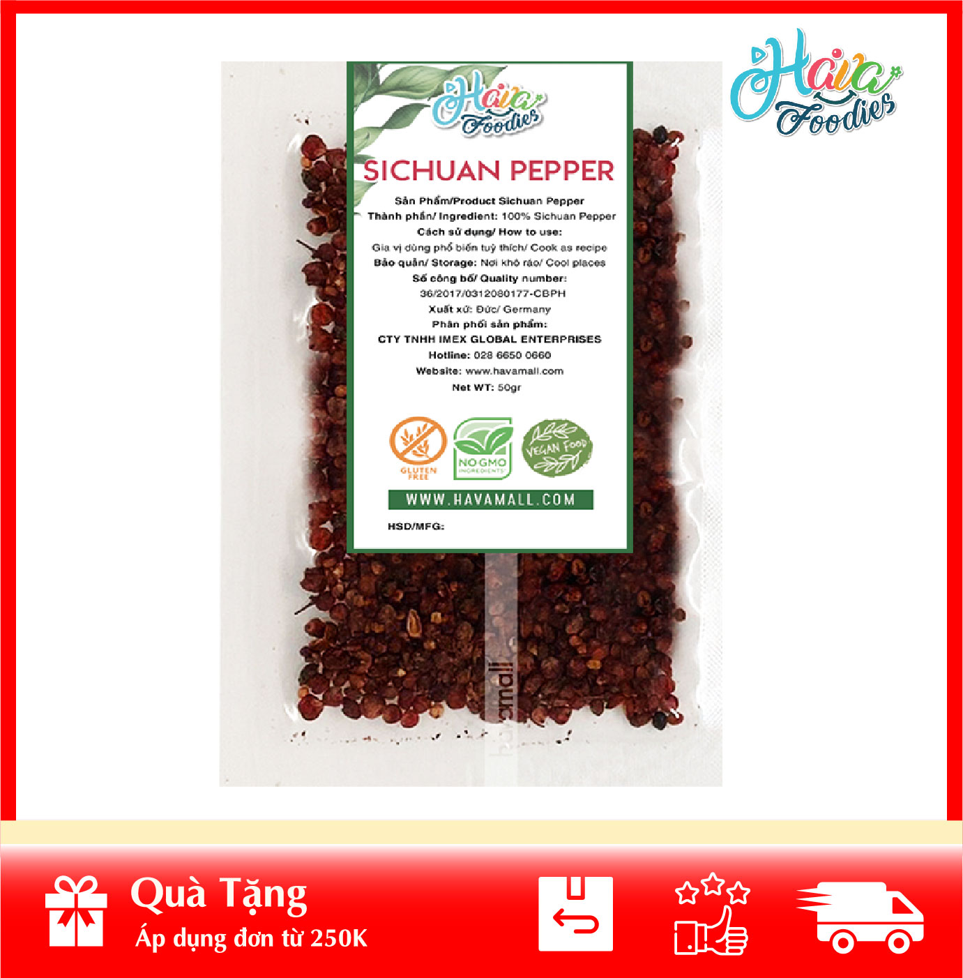 [HOÀN TIỀN MAX 10%][ HÀNG CÔNG TY NHẬP KHẨU ] Hạt Xuyên Tiêu Đỏ Gói 100gr – Sichuan Pepper 100g