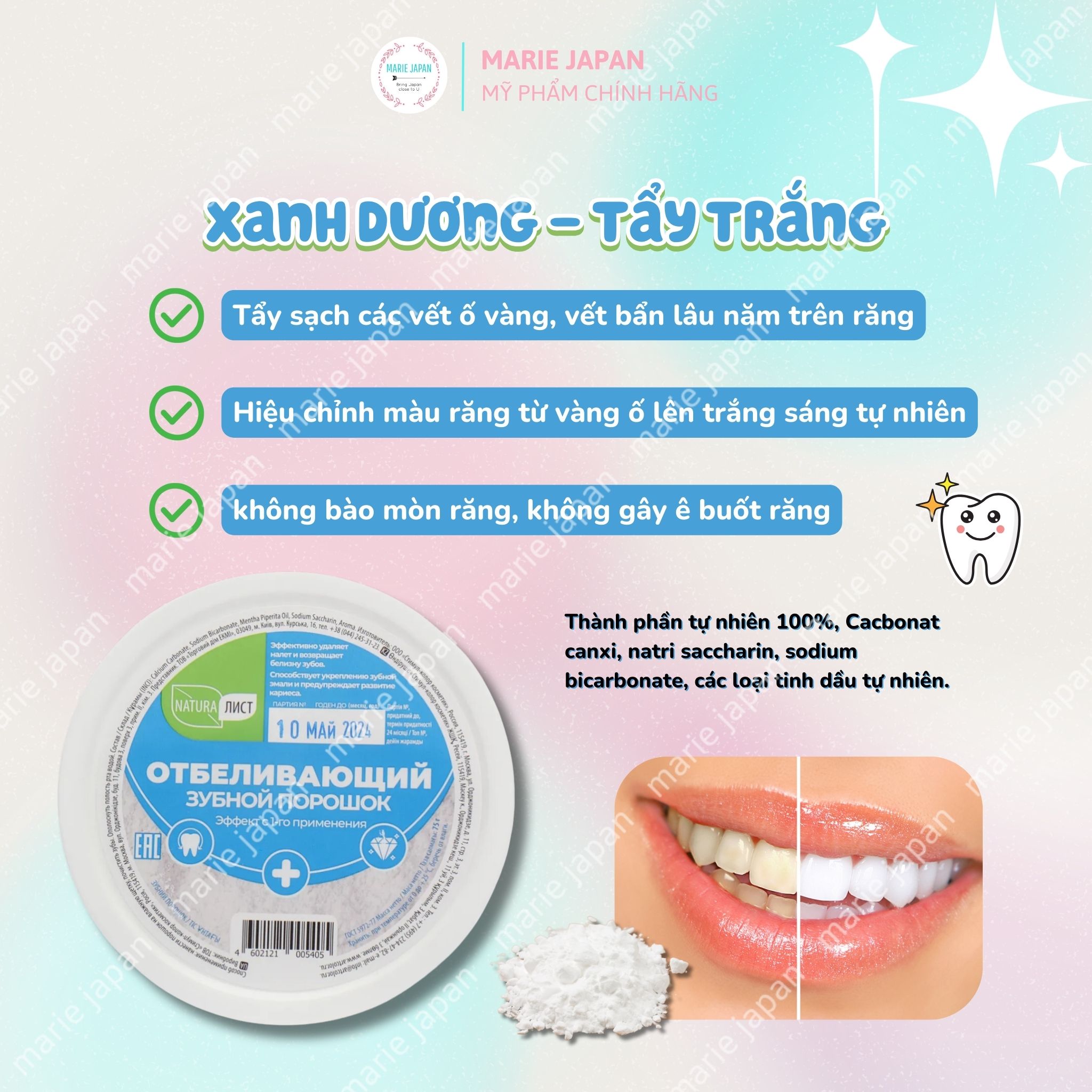 Bột trắng răng artcolor thơm miệng sạch mảng bám nga hộp 75g