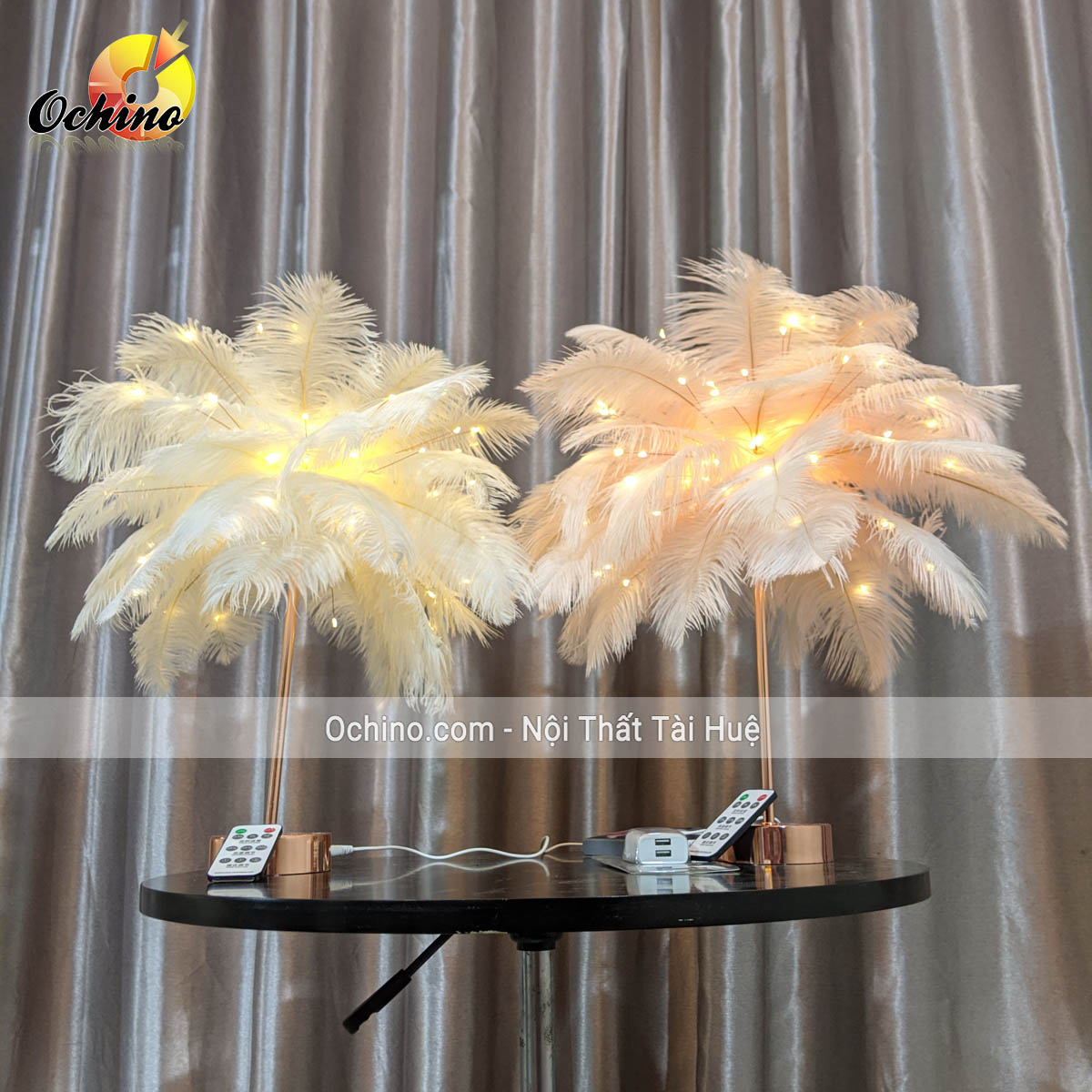 Đèn Ngủ lông vũ để Bàn, Đèn ngủ Trang Trí ( Điều chỉnh được độ sáng và có điều khiển từ xa)
