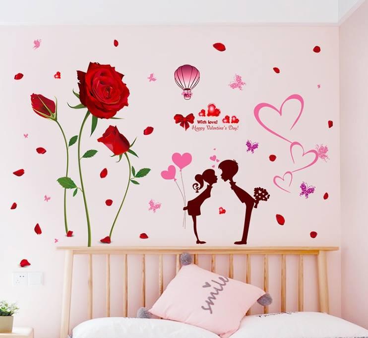 [HCM]DECAL DÁN TƯỜNG HOA HỒNG ĐỎ TO VÀ CẶP ĐÔI