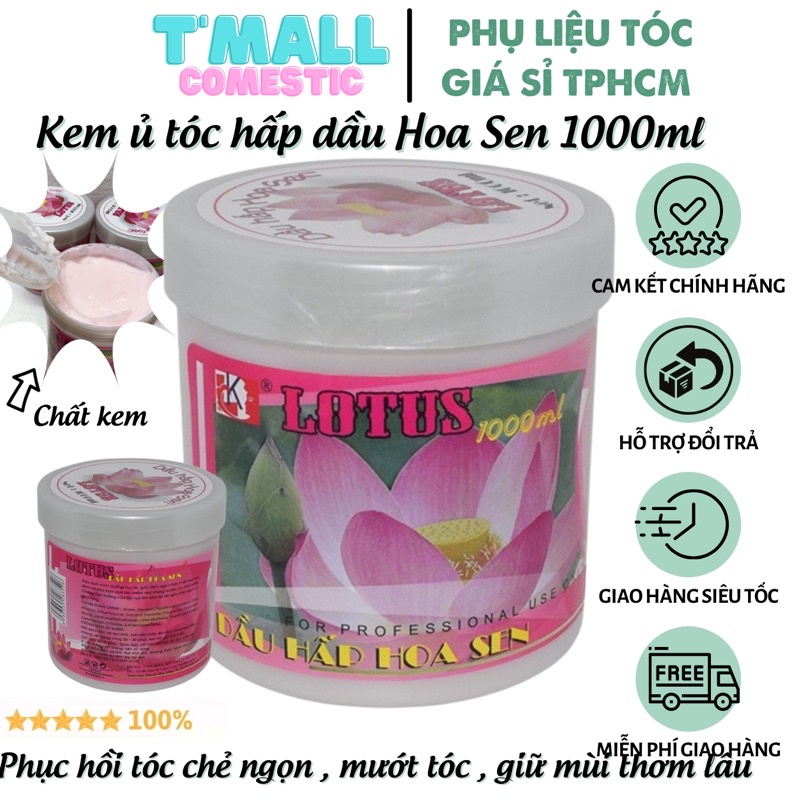 Kem ủ tóc hoa sen lotus lk 1000ml - ủ hấp tóc cung cấp dưỡng chất mùi hương sen cực thơm