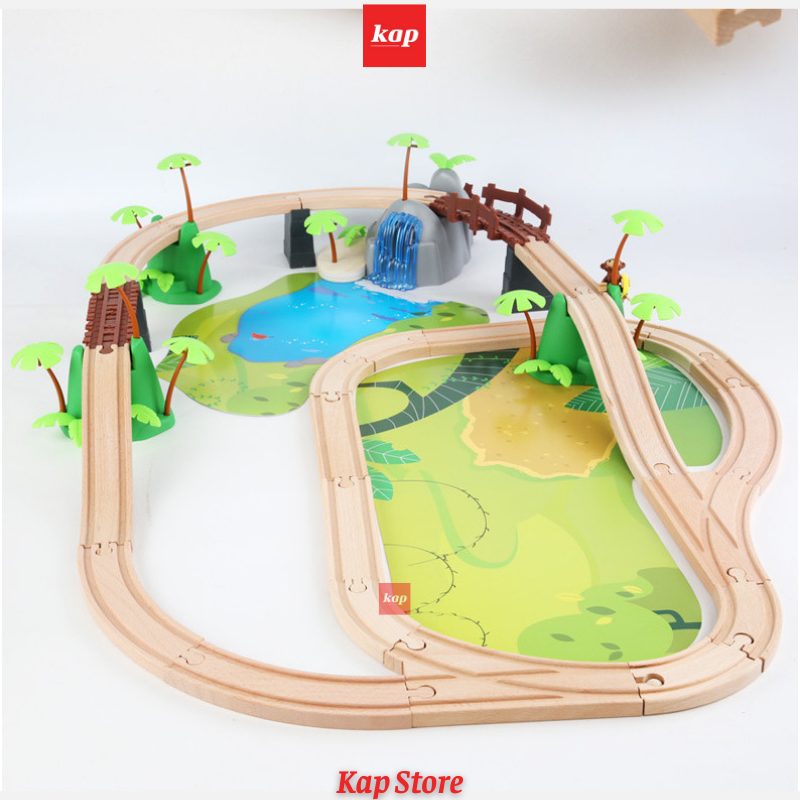 Jungle train set, Wooden Railway 107pcs, playable with Brio, Hape wooden railway
