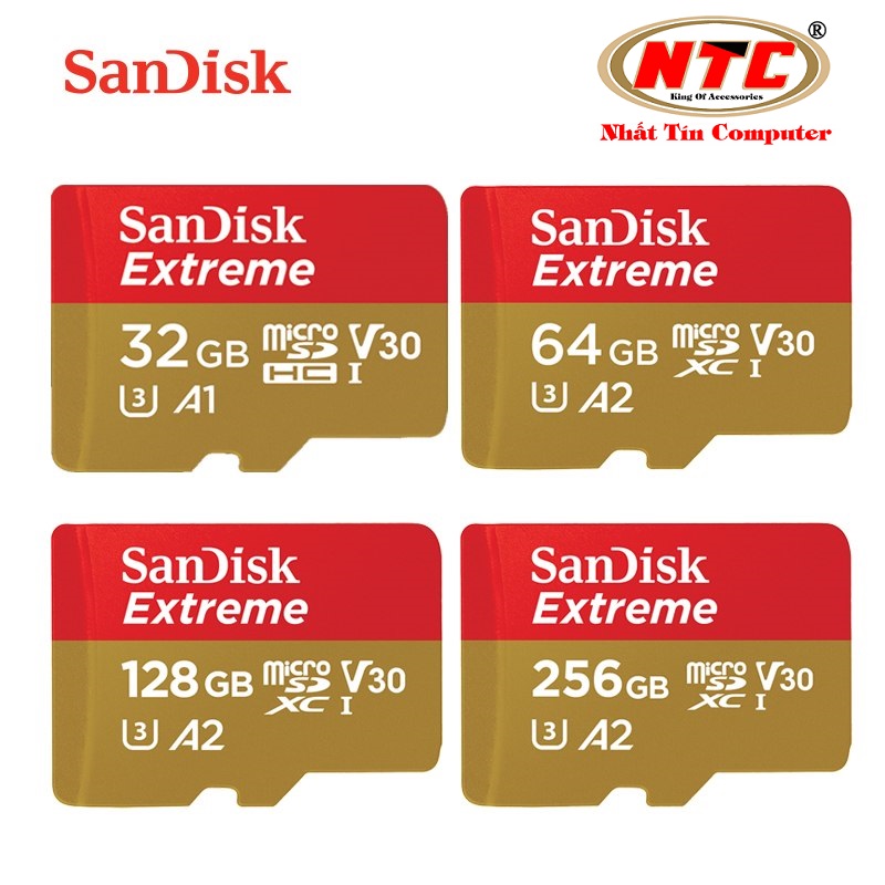 Thẻ nhớ MicroSDXC SanDisk Extreme A2 V30 U3 4K 64GB R170MB/s W80MB/s / 128GB R190MB/s W90MB/s (Gold) - Nhat Tin Authorised Store