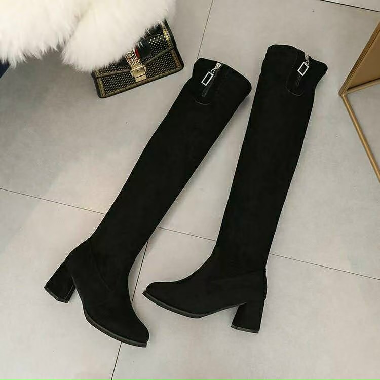 Bốt đùi gót vuông khóa cạnh