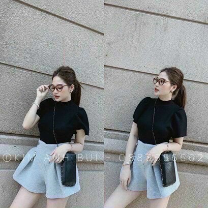 Áo thun gân len cổ cao tay cánh dơi siêu hot