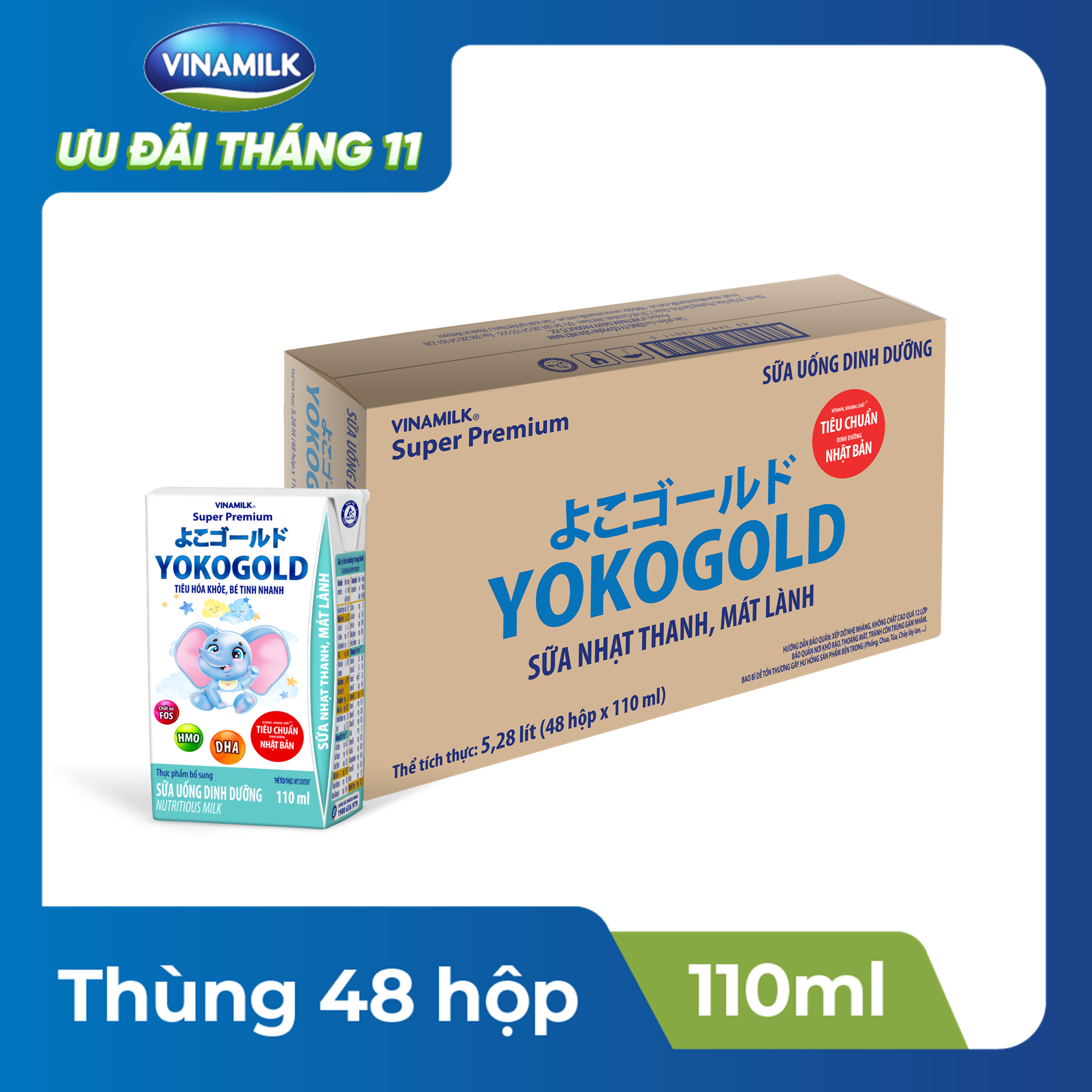 Thùng 48 hộp sữa YOKOGOLD pha sẵn 110ml