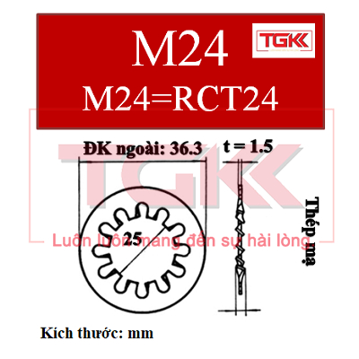 Long đen răng cưa trong mạ kẽm M18-M24