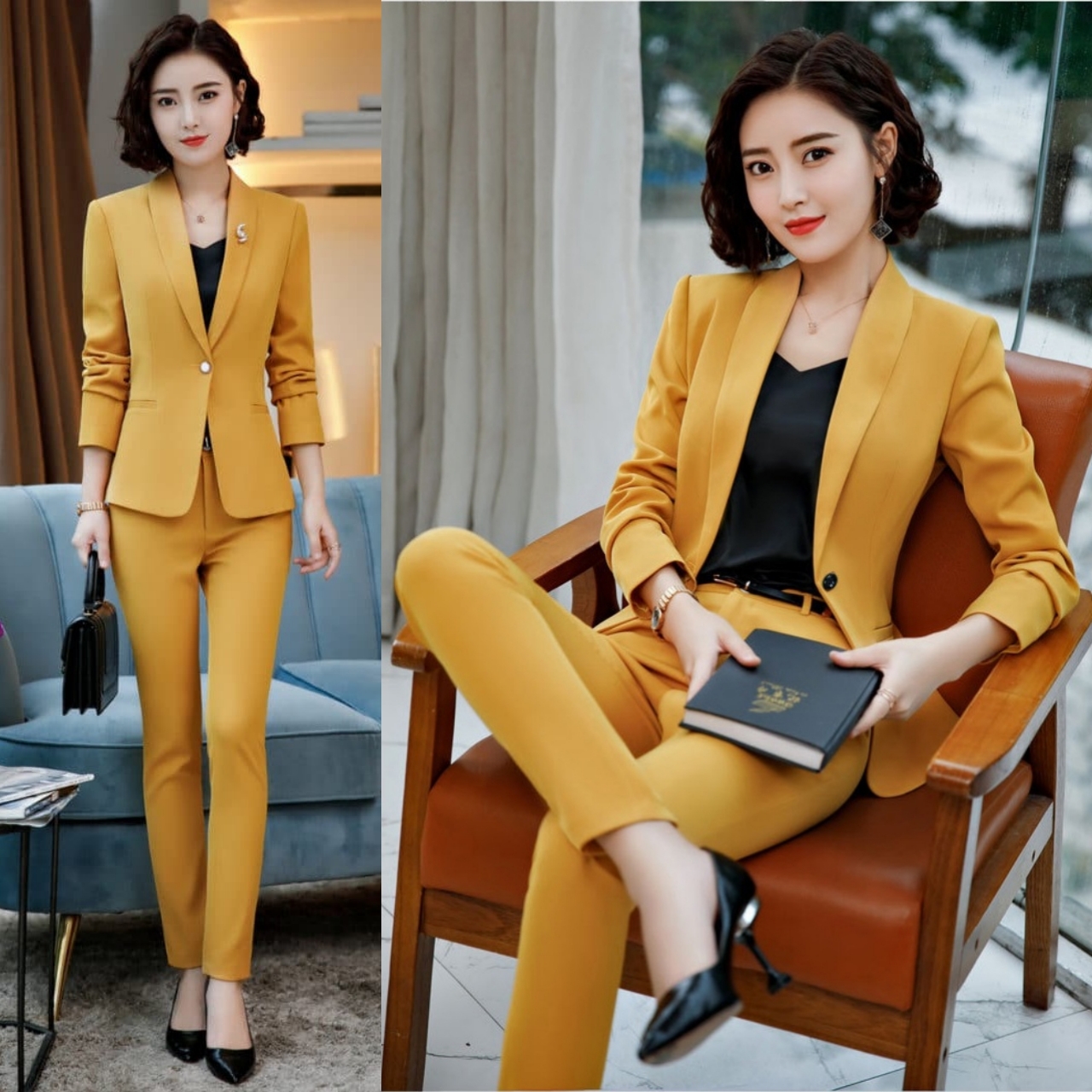 Tj26 long sleeve vest + pants long pants-yellow