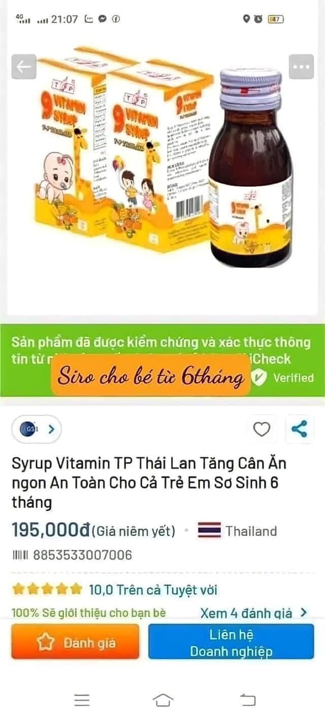 Siro tăng cân cho bé Vitamin TP 9 Thái Lan