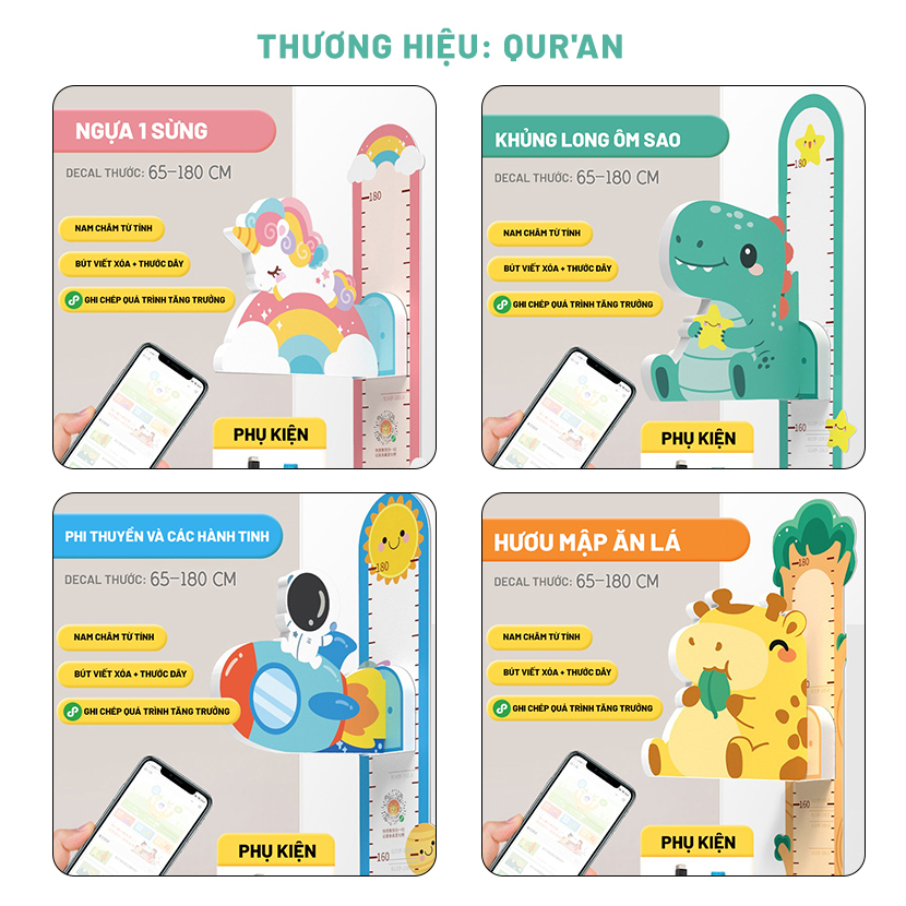 THƯỚC ĐO CHIỀU CAO DÁN TƯỜNG CHO BÉ KÈM DECAL TRANG TRÍ (Nhiều Mẫu)