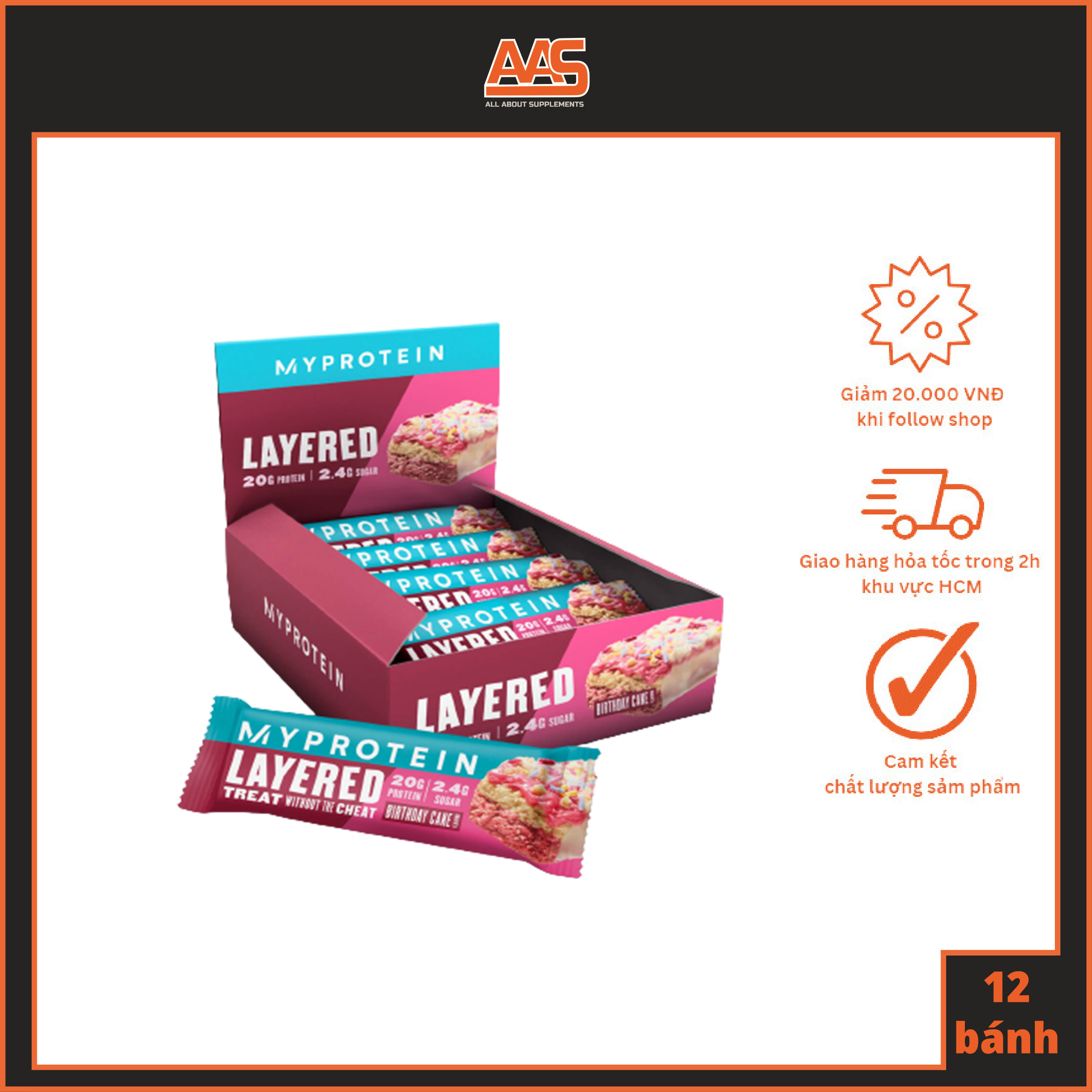 PROTEIN BAR - MYPROTEIN - LAYERED PROTEIN BAR - 12 BARS x 60g - Thanh protein đầy đủ dưỡng chất  thay thế bữa ăn nhẹ - Từ Anh