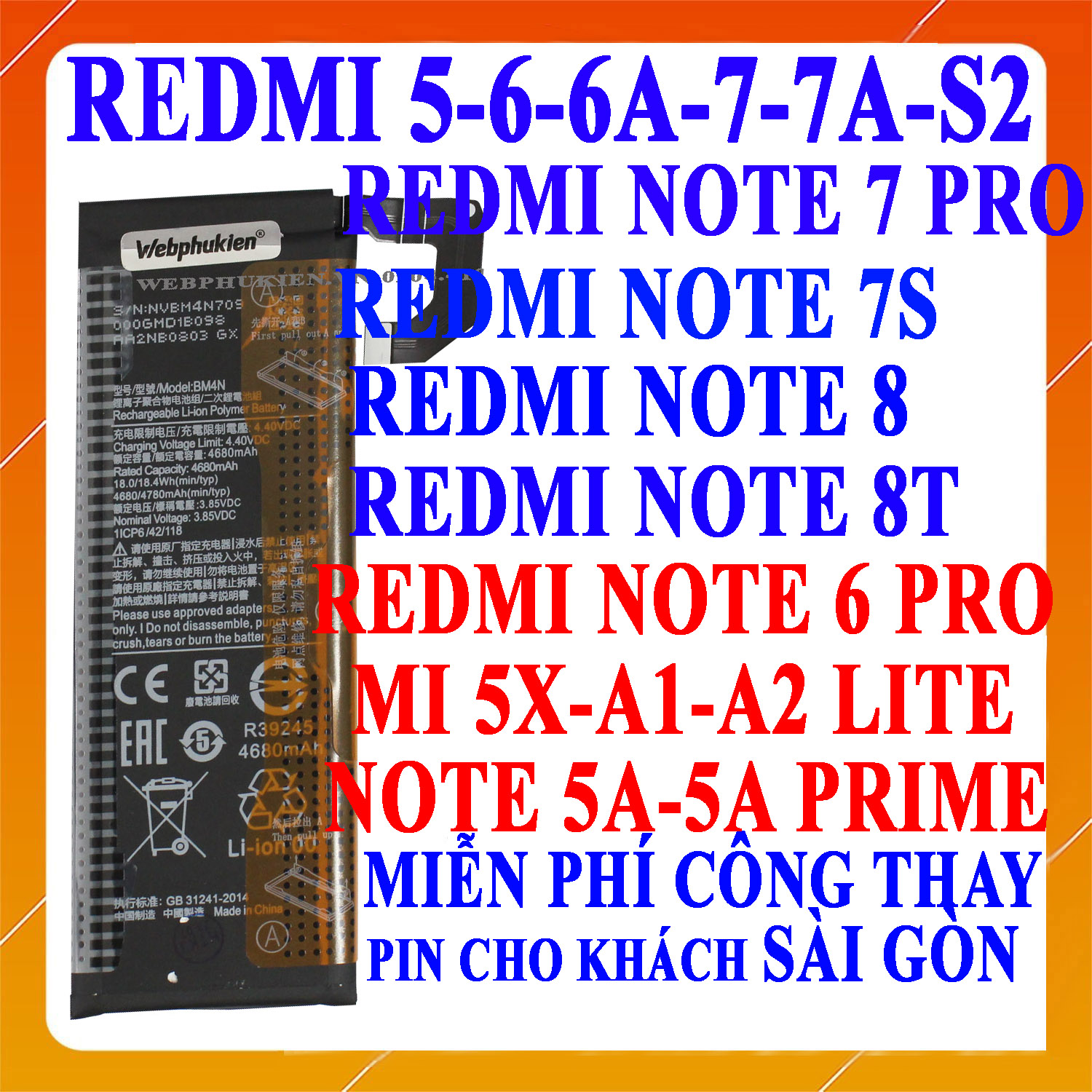 Pin Scud cho Xiaomi 12 Pro/Xiaomi 12S Pro/Xiaomi 13 Lite/Civi 1S/Civi 2/Xiaomi 13/Xiaomi 13T