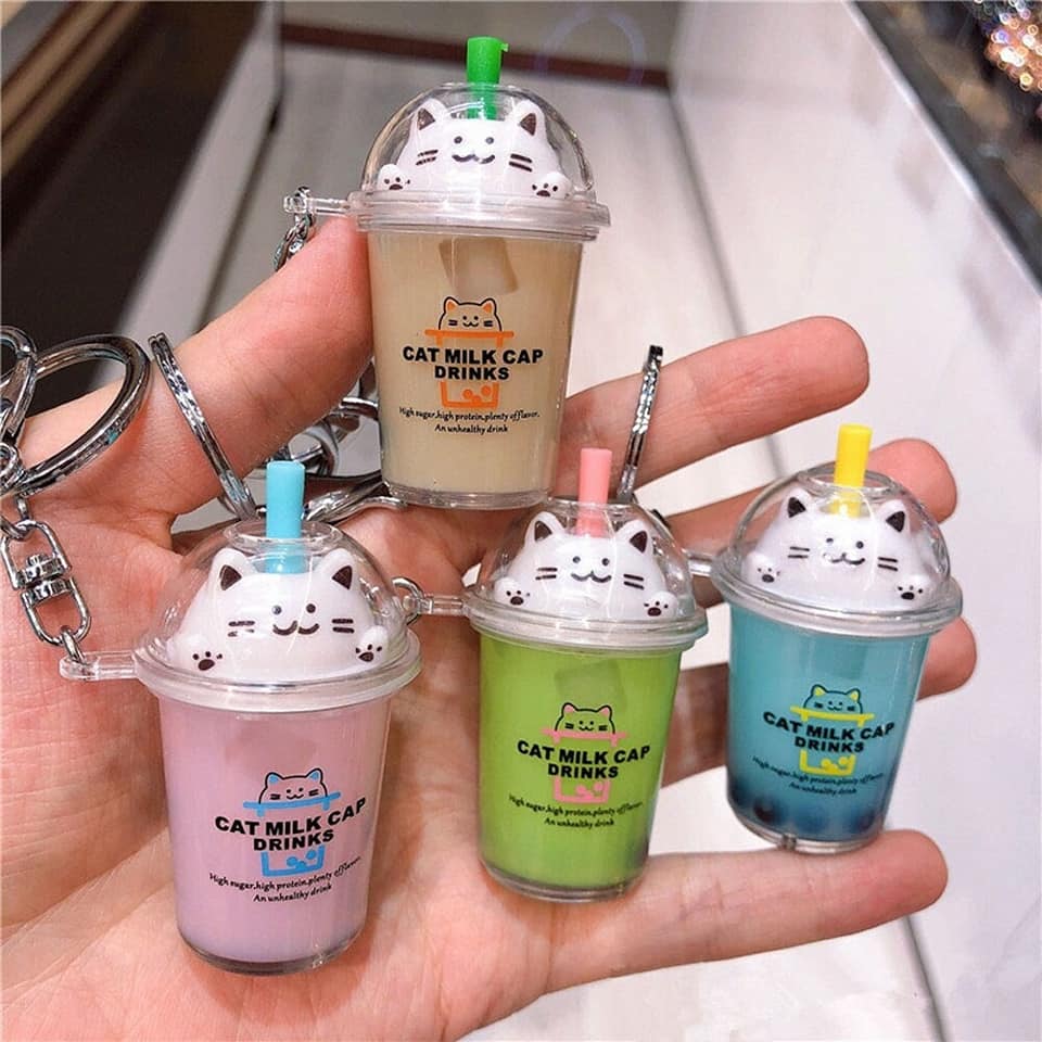 Móc khóa cute, móc chìa khóa hình ly trà sữa cute