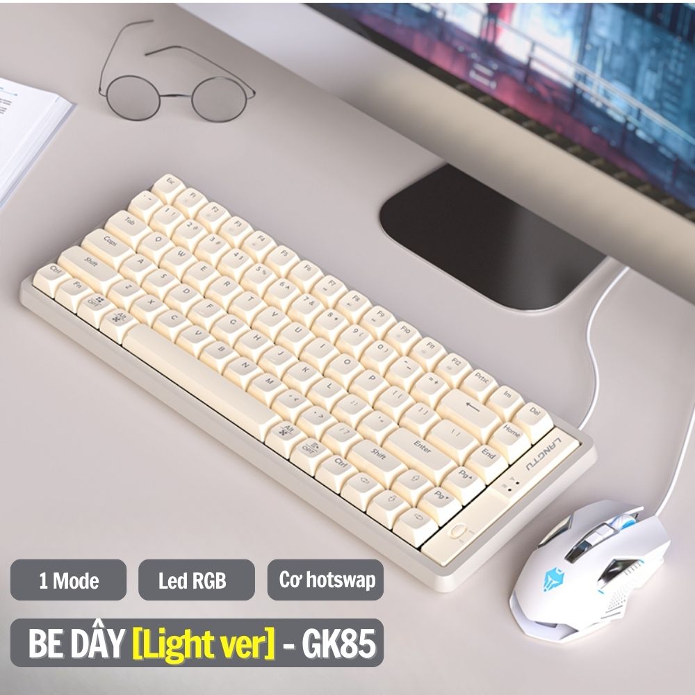 Bàn Phím Cơ Langtu GK85 Trắng, Cáp Type C Rời
