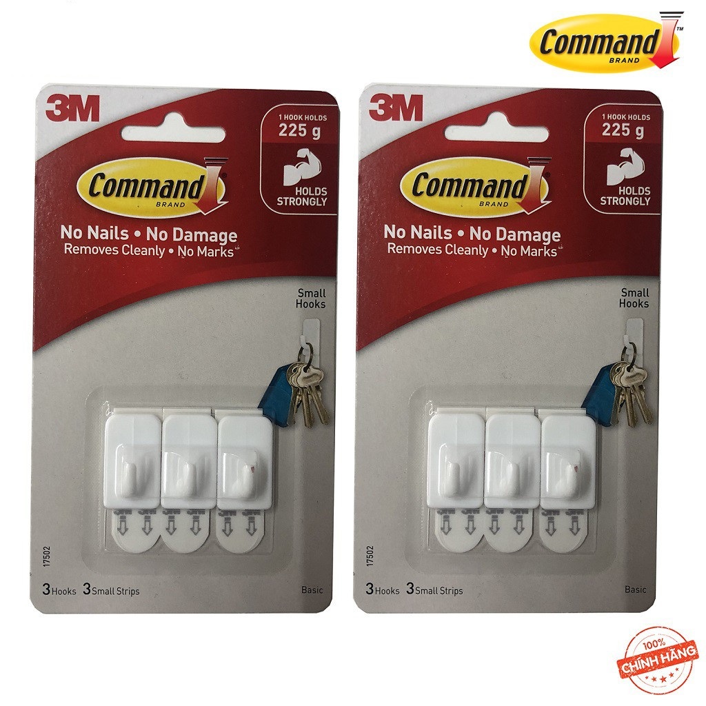 Móc dán tường vuông 3m 17502 300gr vỉ 3 cái – siêu dính, bền chắc, dễ dàng tháo gỡ - hàng chính hãng command