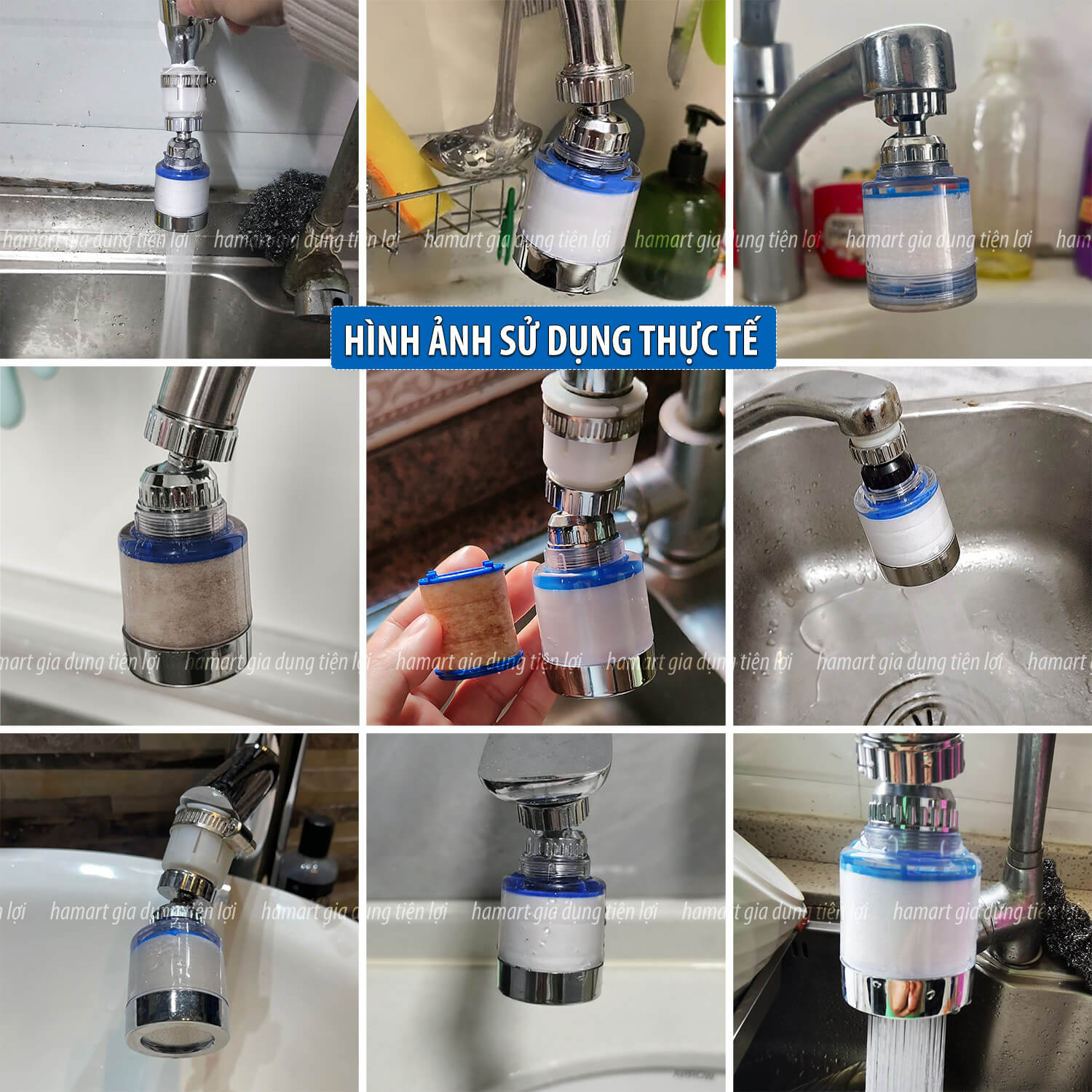 Đầu Nối Vòi Nước Tăng Áp Lọc Nước Bồn Rửa Chén Lavabo Xoay 360° Kèm Lõi Bông Lọc Sạch Nước Hiệuu Quả
