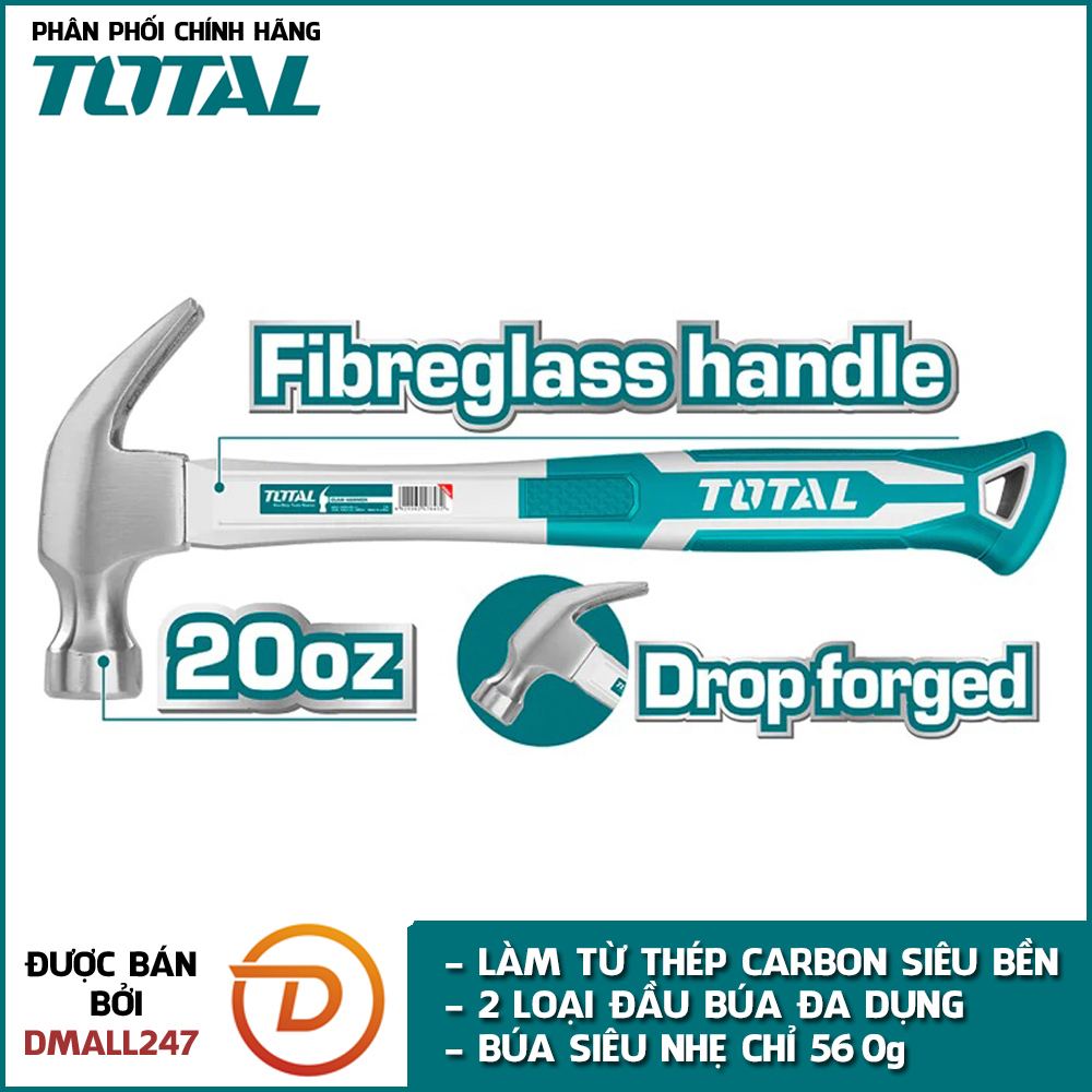 Búa nhổ đinh và đầu vuông total thts7308 , tht73206 - đầu búa được làm từ thép carbon siêu cứng, tay cầm thế hệ mới chắc chắn - dmall247