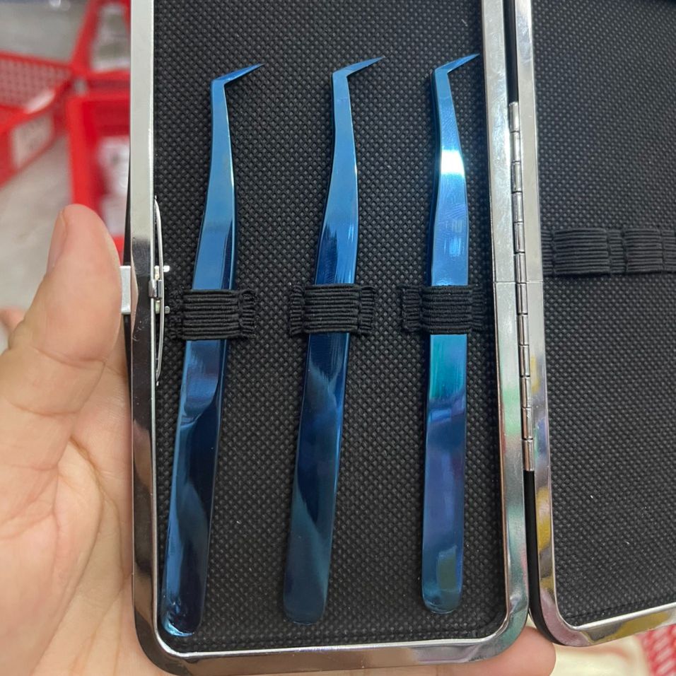 Nhíp gắp mi volume xanh phủ nhám nano
