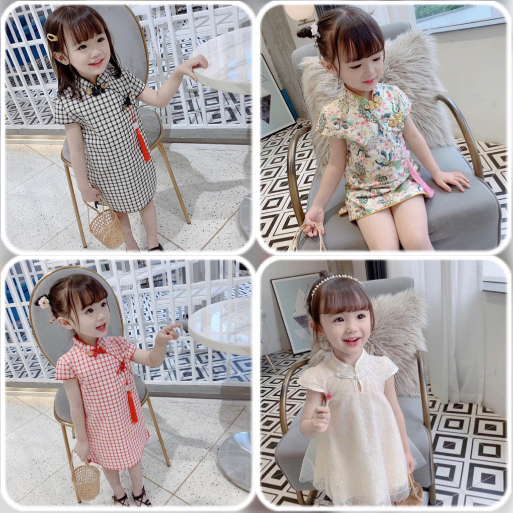 Đầm Sườn Xám Xinh Xắn Cho Bé Gái (bé 1 đến 5 tuổi)