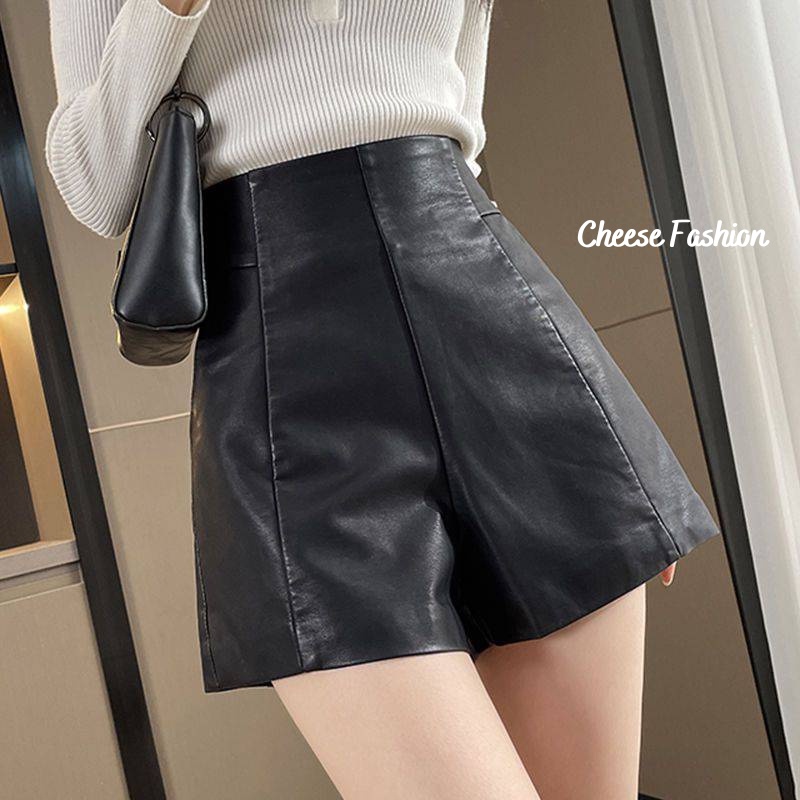 Quần short da cạp cao dáng ôm phong cách Hàn Quốc siêu hot