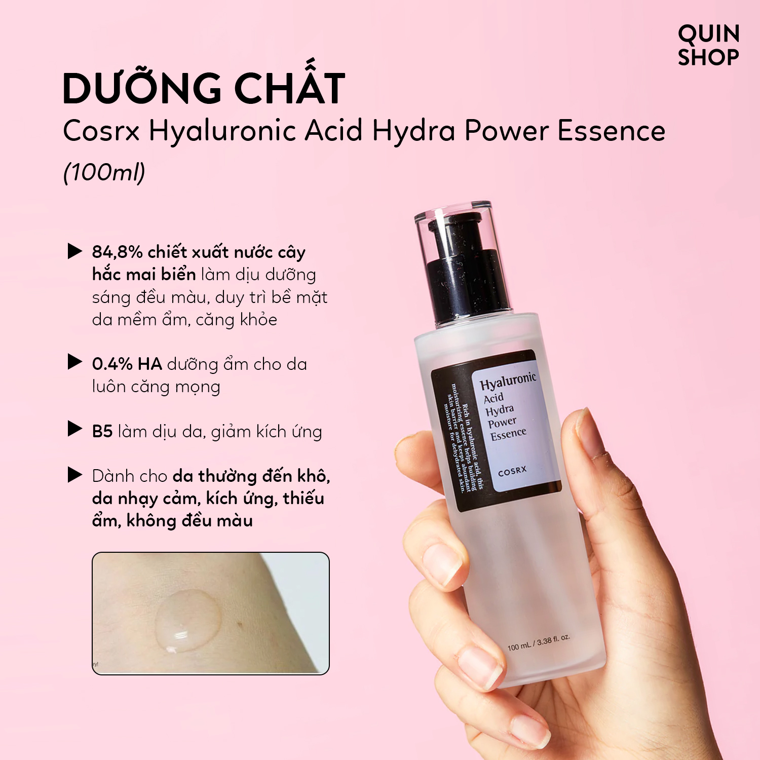 Dưỡng Chất Làm Dịu Da, Ngừa Lão Hóa, Cấp Ẩm Cosrx Advanced Snail 96 Mucin, Hyaluronic Acid Hydra Power Essence