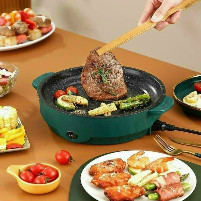 Chảo nướng điện mini shanban đa năng 26cm - bếp nướng điện chống dính, nướng thịt bbq hàn quốc