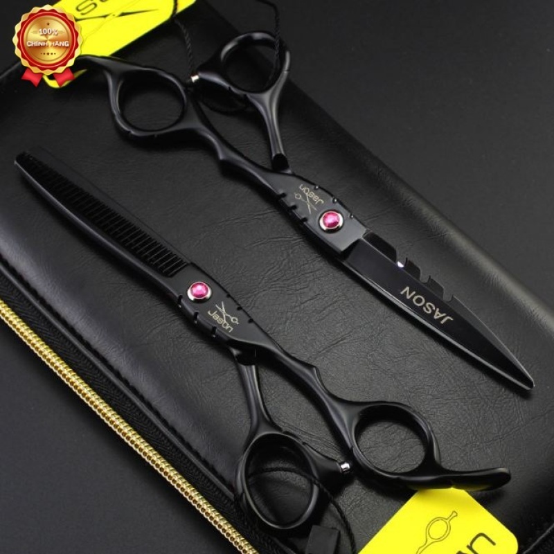Bộ kéo (2 CÂY) cắt tóc JASON HA 02 đen (Tặng BAO DA + 1 lược cắt toni guy) nhập khẩu