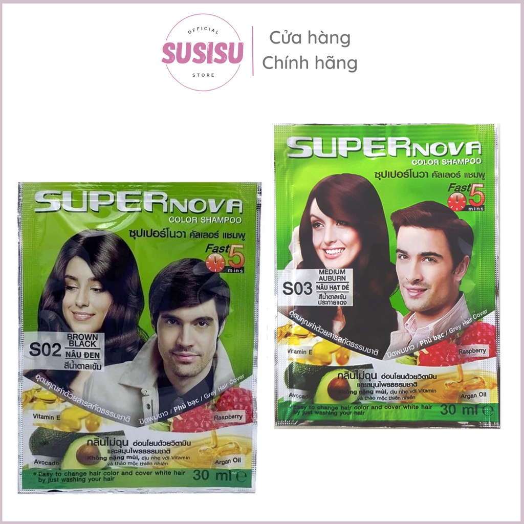 Dầu gội nhuộm SUPER NOVA Color Shampoo 30ml (nhuộm tóc tại nhà nâu đen - nâu hạt dẻ)