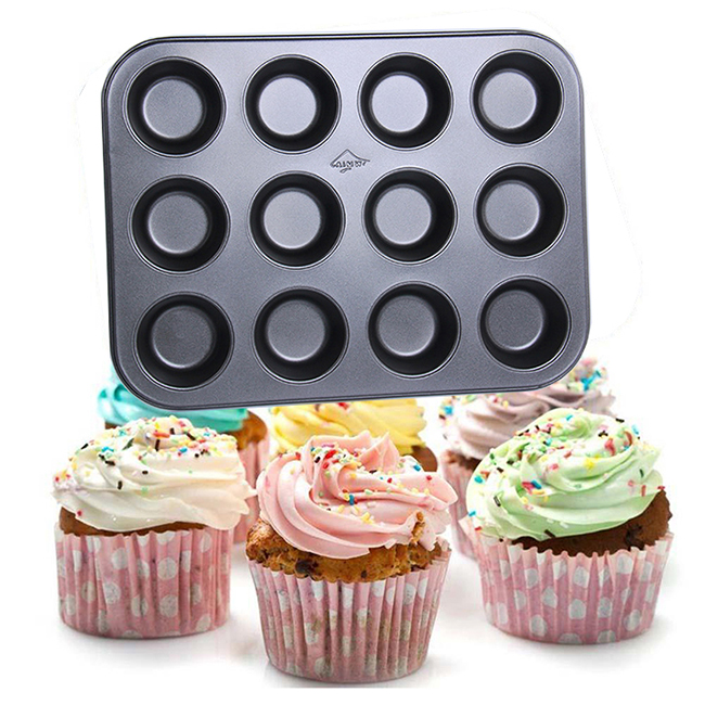 Khuôn Nướng Bánh Cupcake Chống Dính 12 Lỗ