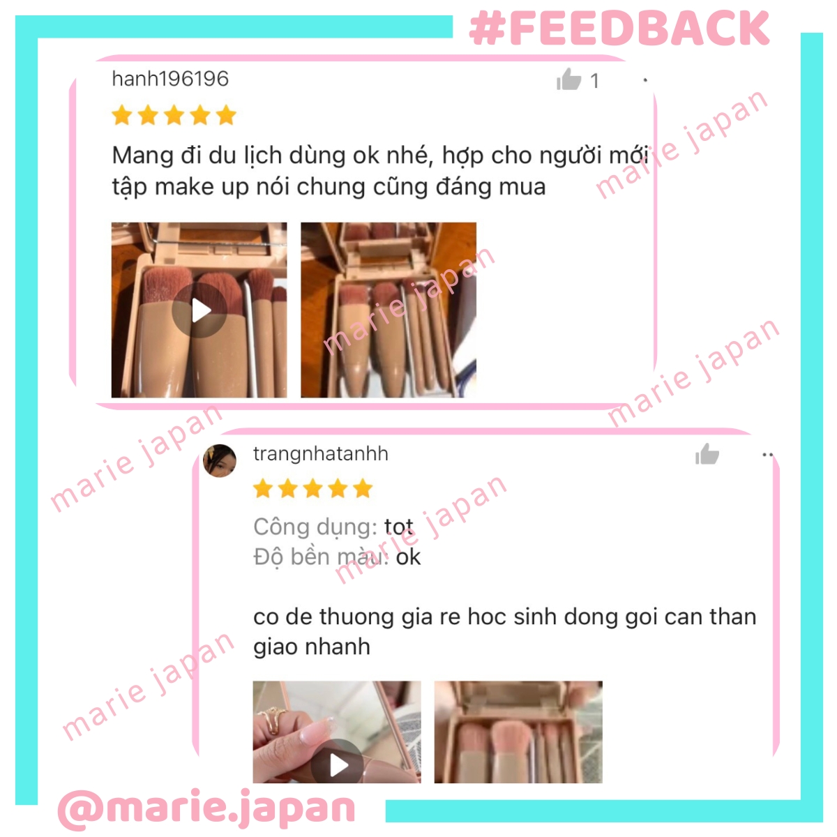 Bộ 5 món cọ trang điểm make up mini có gương