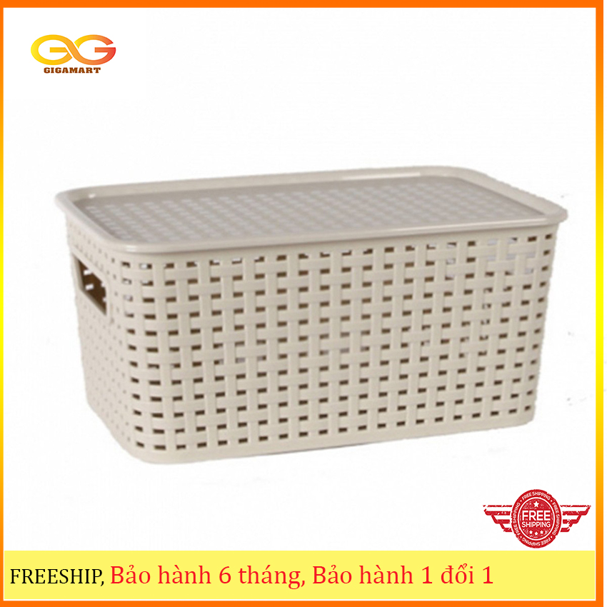 combo 2 Giỏ đựng đồ đa năng có nắp đậy phong cách Hàn Quốc , cỡ trung- Song Long