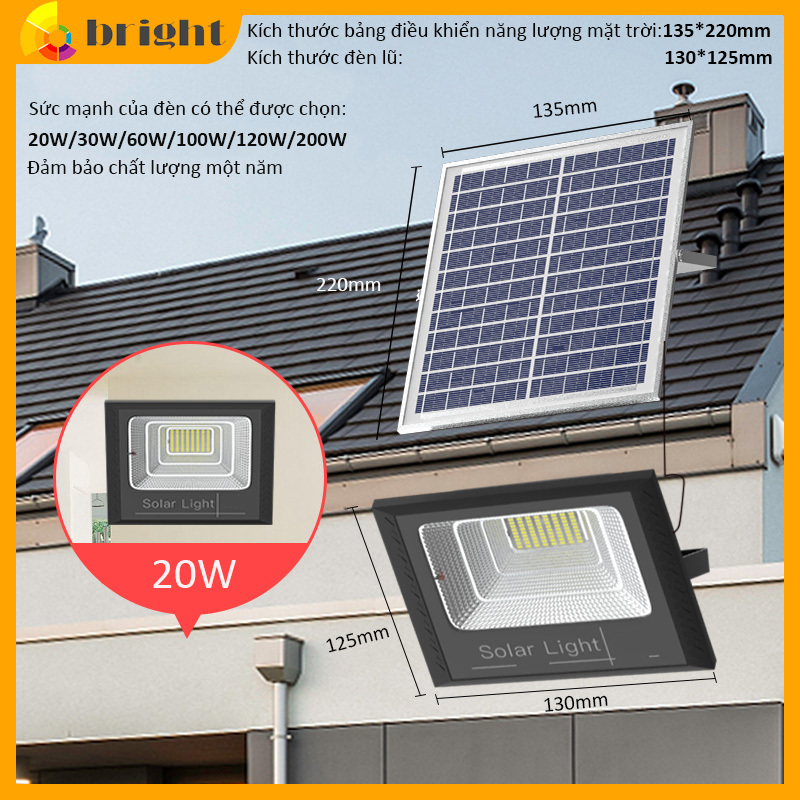 Đèn LED năng lượng mặt trời 20W-30W-60W-100W-200W Ánh sáng trắng Có điều khiển từ xa tiện lợi và thông minh Thân Vỏ Nhôm Tiêu chuẩn chống nước và chống bụi IP67