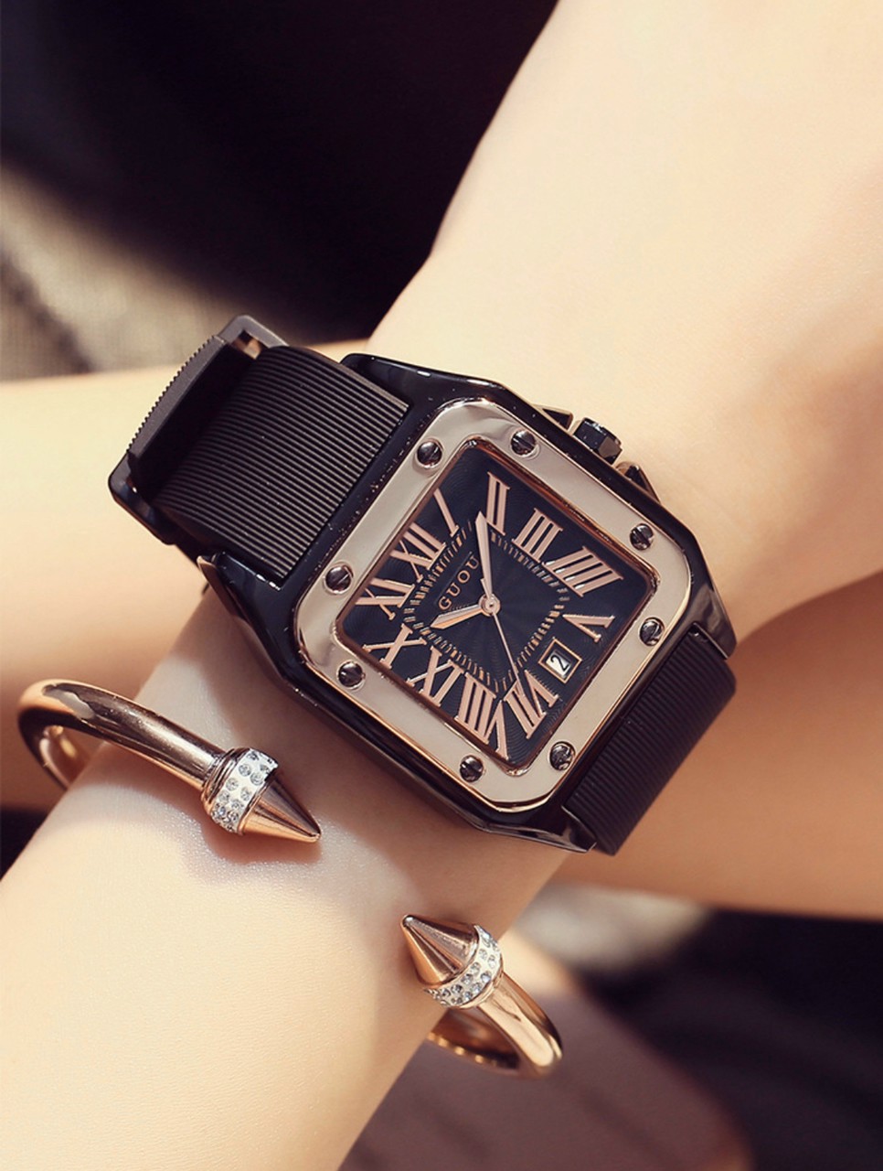 Đồng Hồ Nữ GUOU 💖𝑭𝑹𝑬𝑬𝑺𝑯𝑰𝑷😻Silicone 35mm - Quà tặng -Chống Nước Tốt - dong ho nu dep, đồng hồ guou, đồng hồ nữ mặt vuông, đồng hồ nữ guou, đồng hồ nữ, guou dây silicon