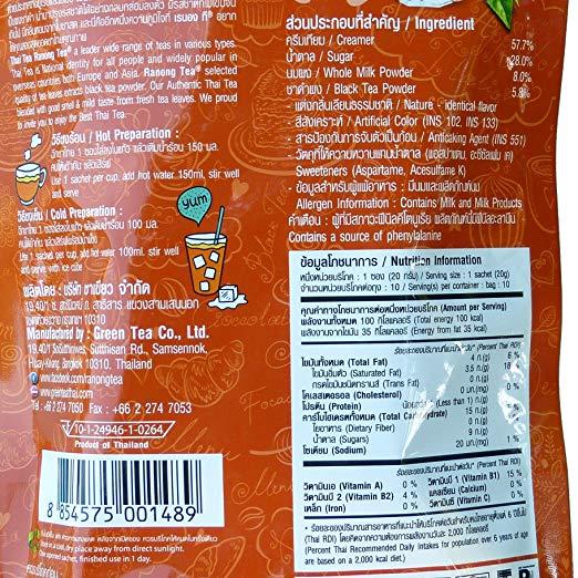 Trà Sữa Thái Đỏ 3in1 Hòa Tan (10 Gói) Ranong Tea Thái Lan