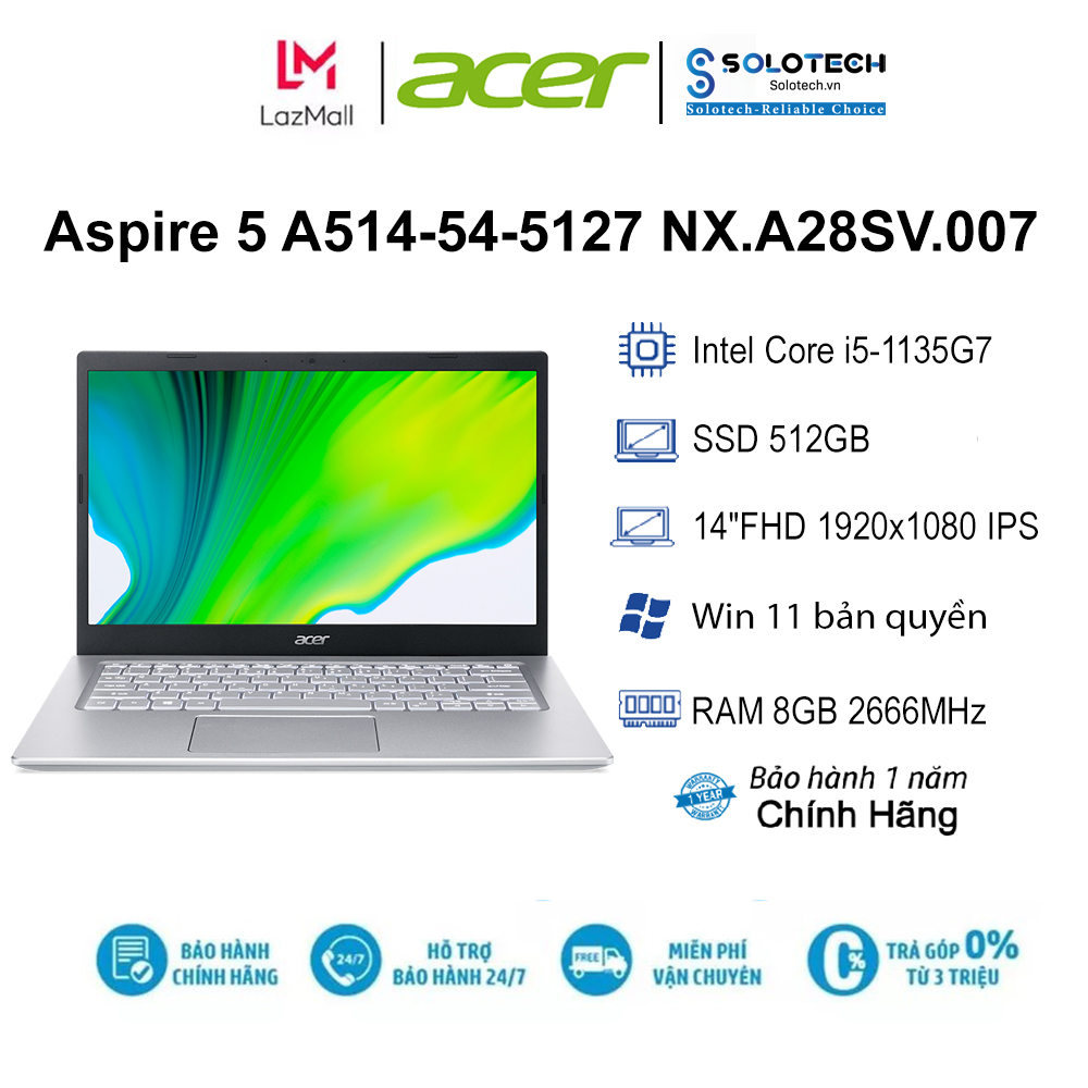 Laptop ACER Aspire 5 A514-54-5127 NX.A28SV.007 I5-1135G7 8GB 512GB OB ...