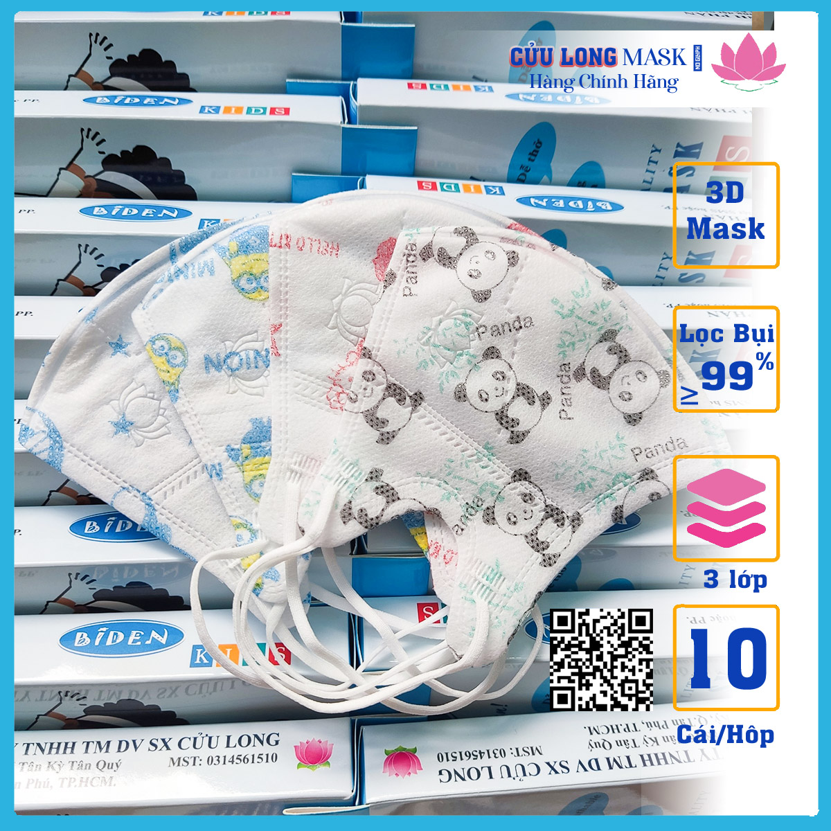 Khẩu trang cho bé từ 2-6 tuổi, 3D Biden Cửu Long
