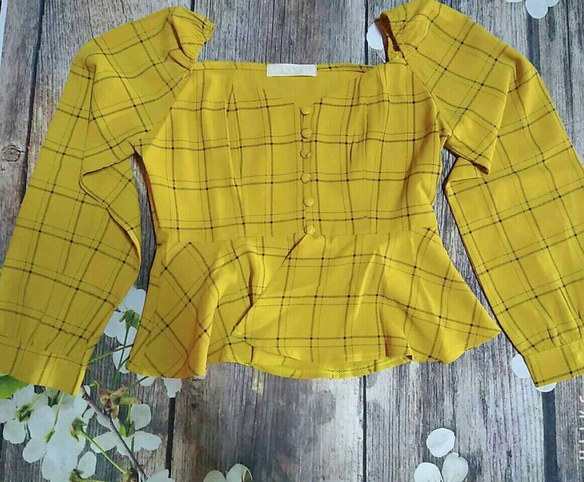 Áo kiểu nữ tay phồng dáng xòe peplum nhấn eo
