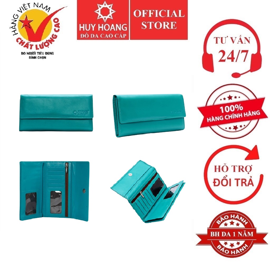 Ví nữ da bò 3 gấp lửng màu xanh HK3130