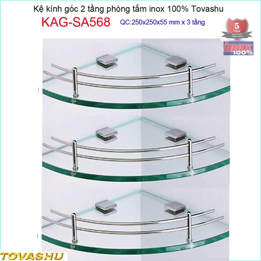 Kệ kính góc 3 tầng nhà tắm, kệ kiếng phòng tắm Tovashu KAG-SA568