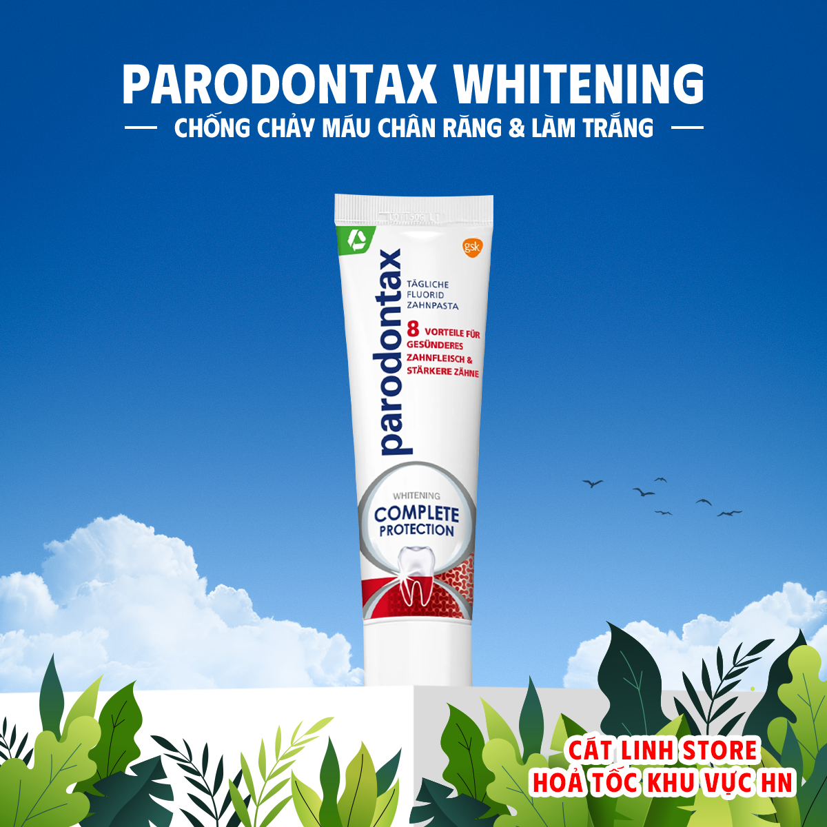 Kem đánh răng Parodontax Whitening Đức, 75ml, làm trắng răng, chống chảy máu chân răng, ngăn ngừa viêm lợi, nướu