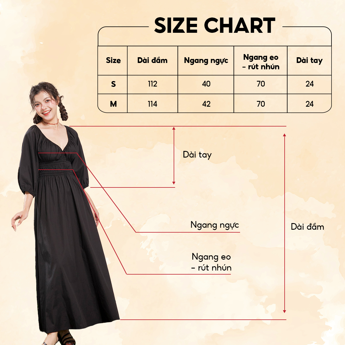 DOTTIE - Đầm midi vải poplin nhún eo - Đen - D0515