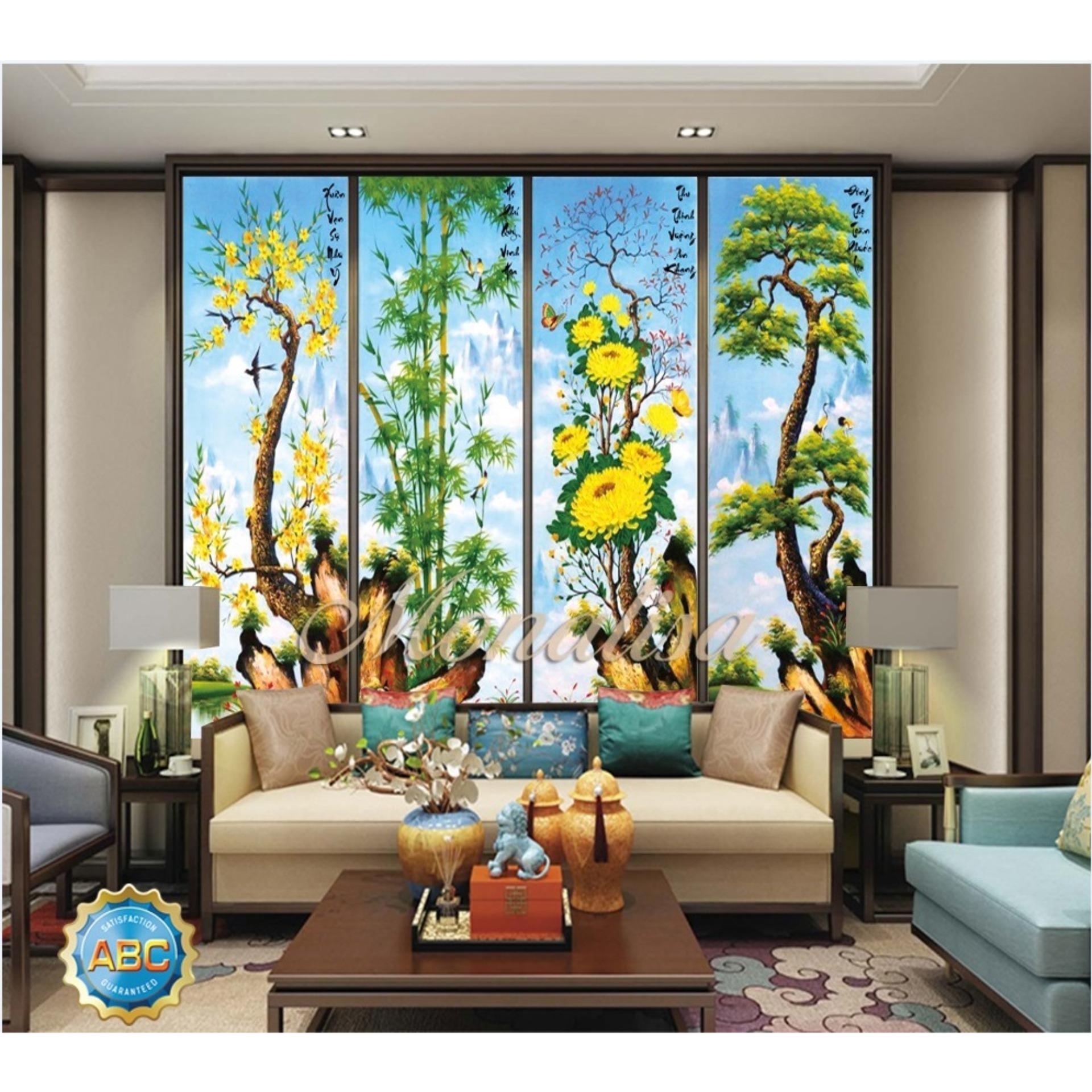 Tranh đính đá cao cấp tứ quý y8084 146x100cm