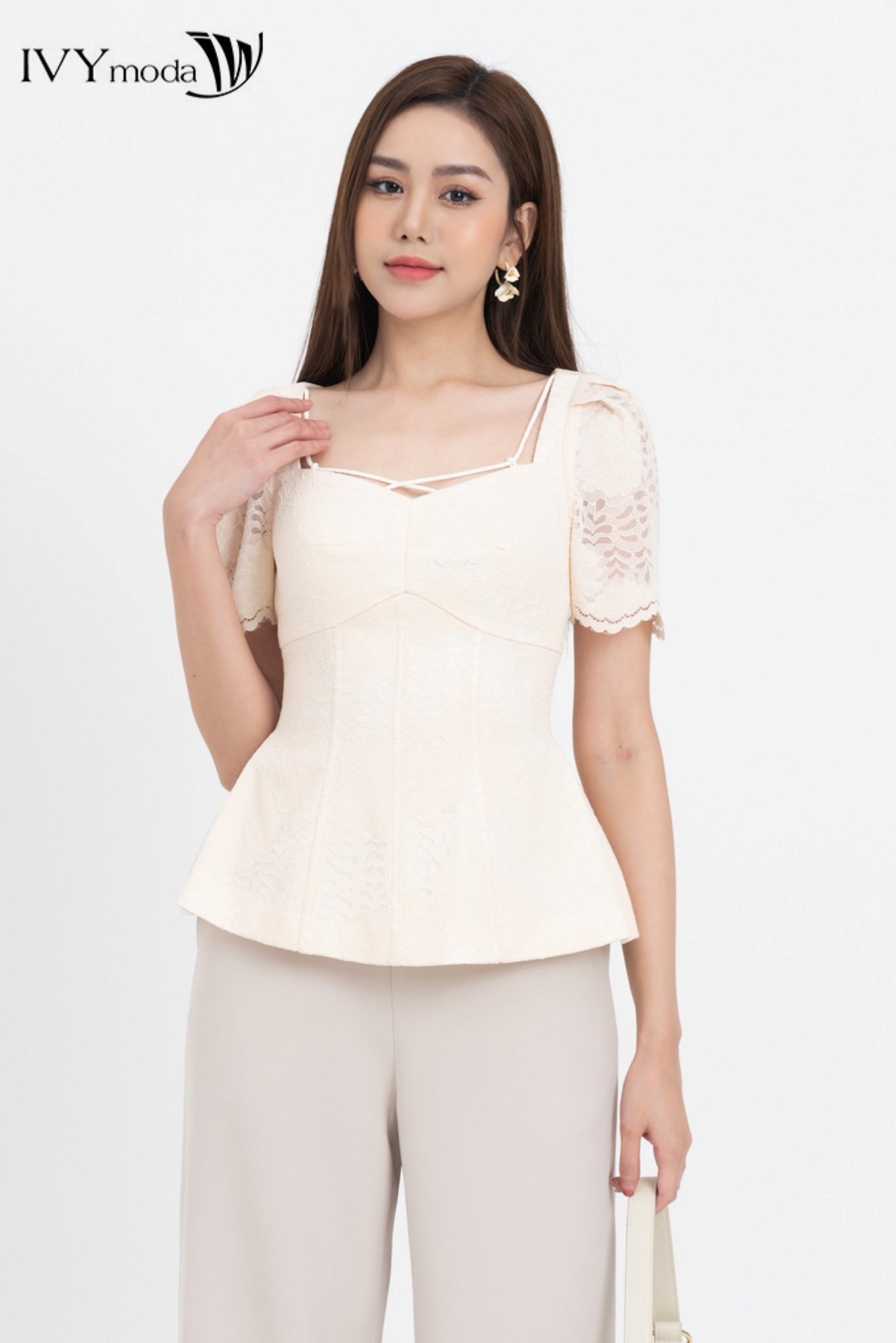 Áo peplum phối ren ivy moda ms 16m8305