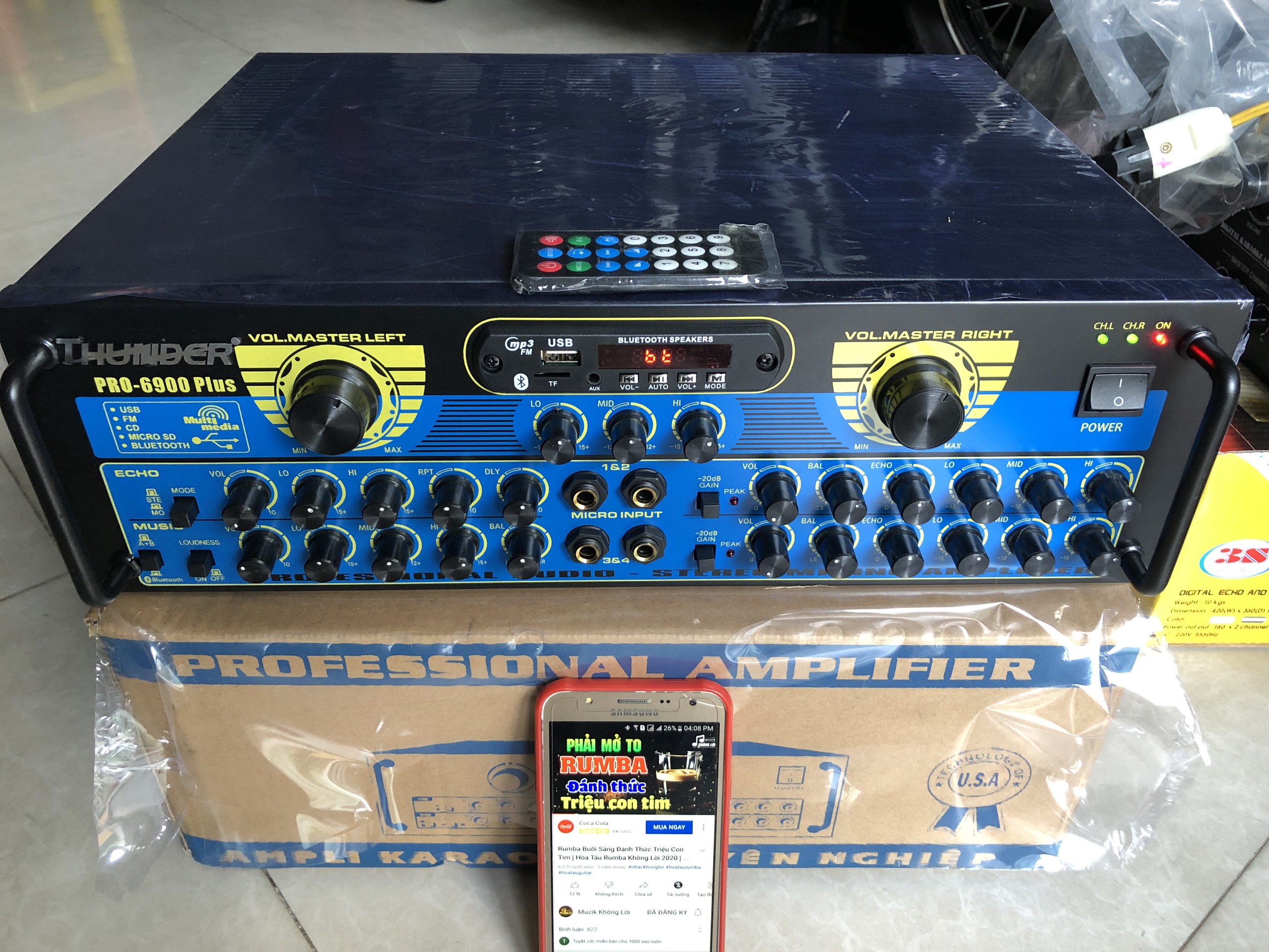 Amply Thunder Pro-6900 Plus chạy 12 sò-Bluetooth Cs 750W