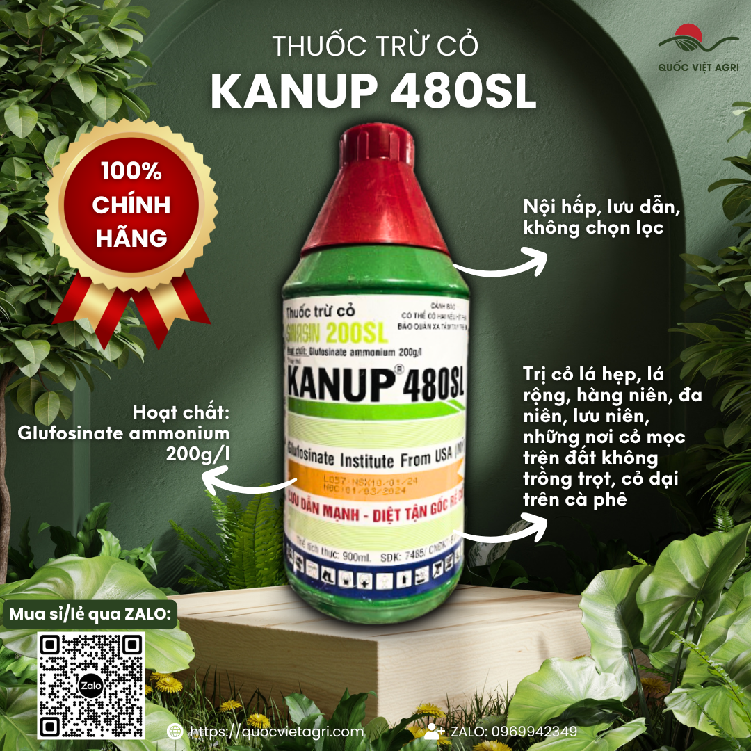 Herbicide Kanup 480Sl (900ml Bottle) Sinasin 200Sl - Glufosinate Ammonium 200G/L Strong Systemic Herbicide, Kills Grass at the Root Level