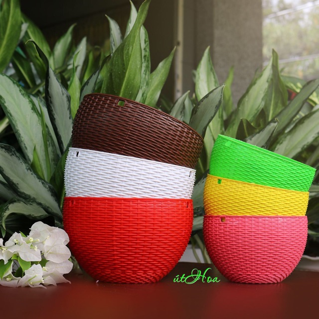 Combo 10 chậu treo mây lớn (19x13cm, chọn màu, có sẵn dây treo)