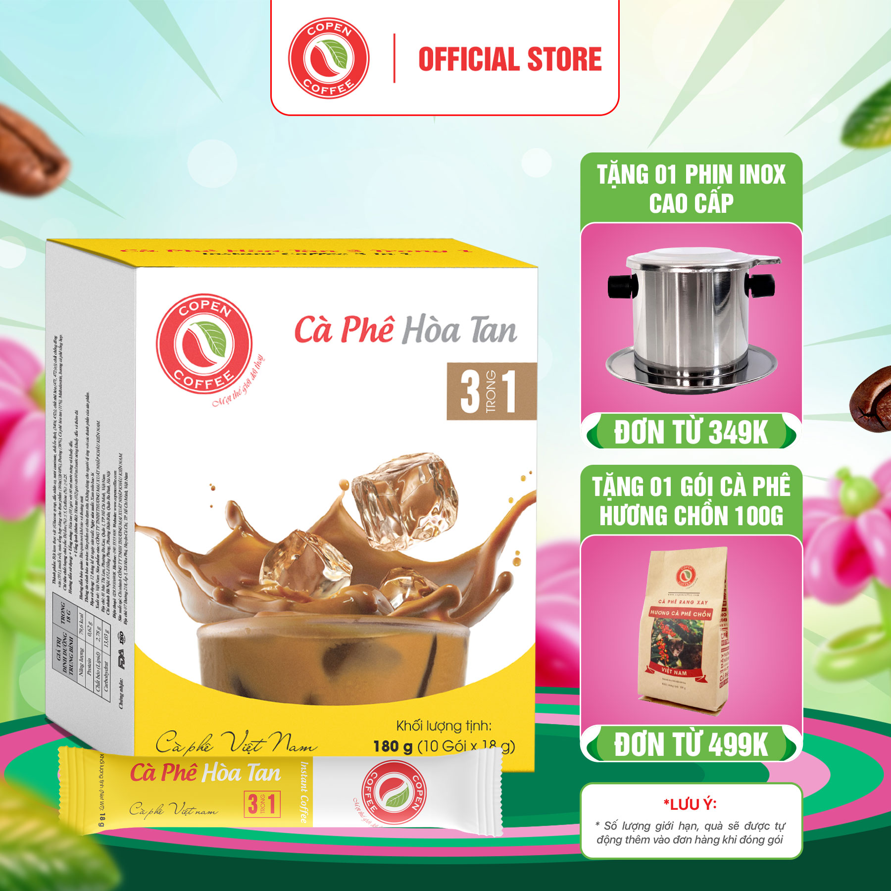 Cà phê hòa tan sữa 3in1 hộp 180g - Sự hoà quyện giữa cà phê nguyên chất và sữa đặc - Copen Coffee